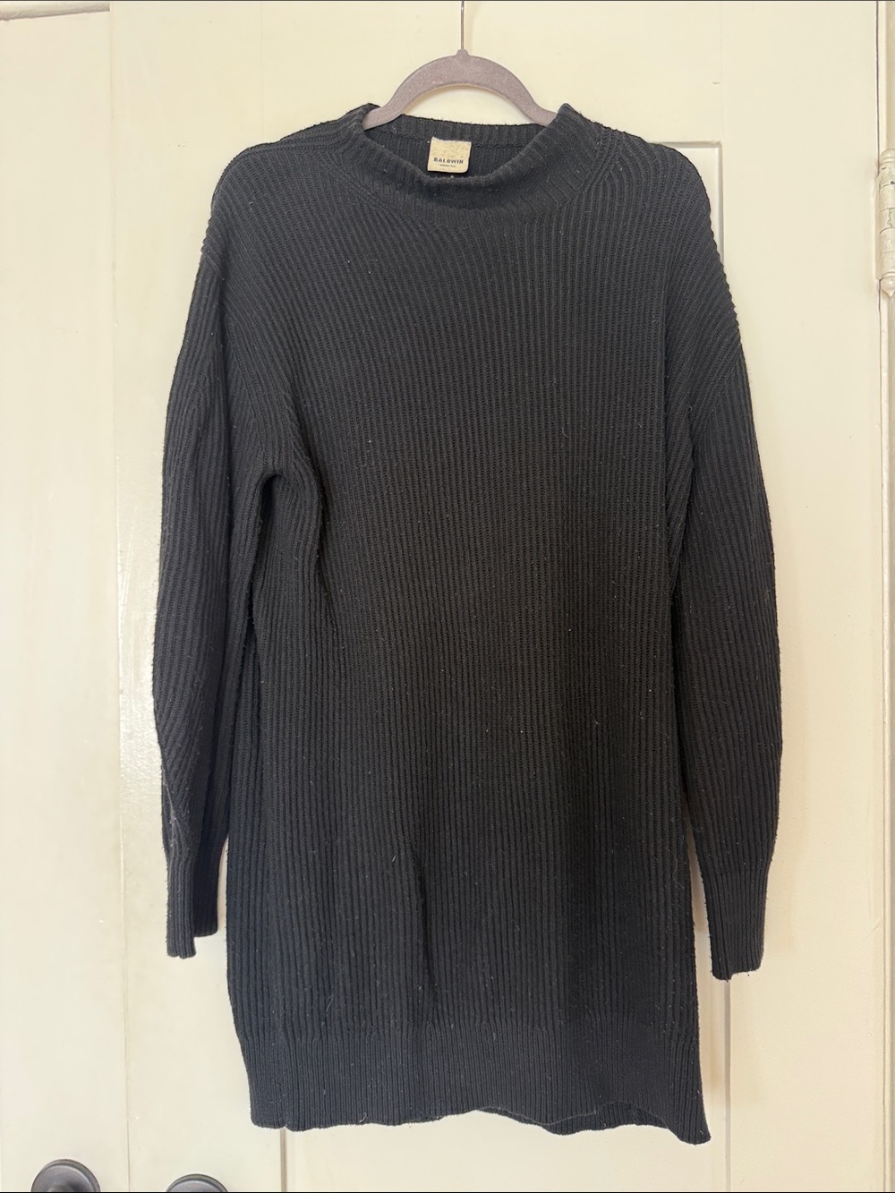 BALDWIN Black Ribbed Crewneck Sweater Dress